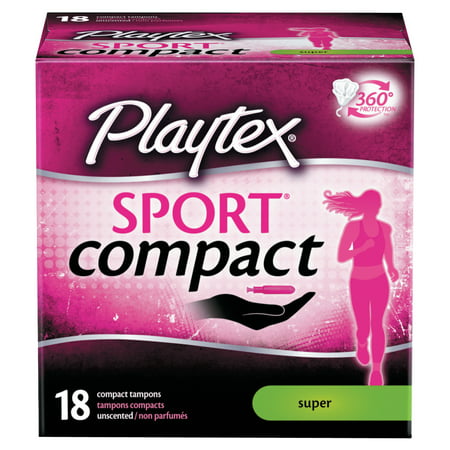 Playtex Sport Compact Plastic Tampons, Unscented, Super, 18