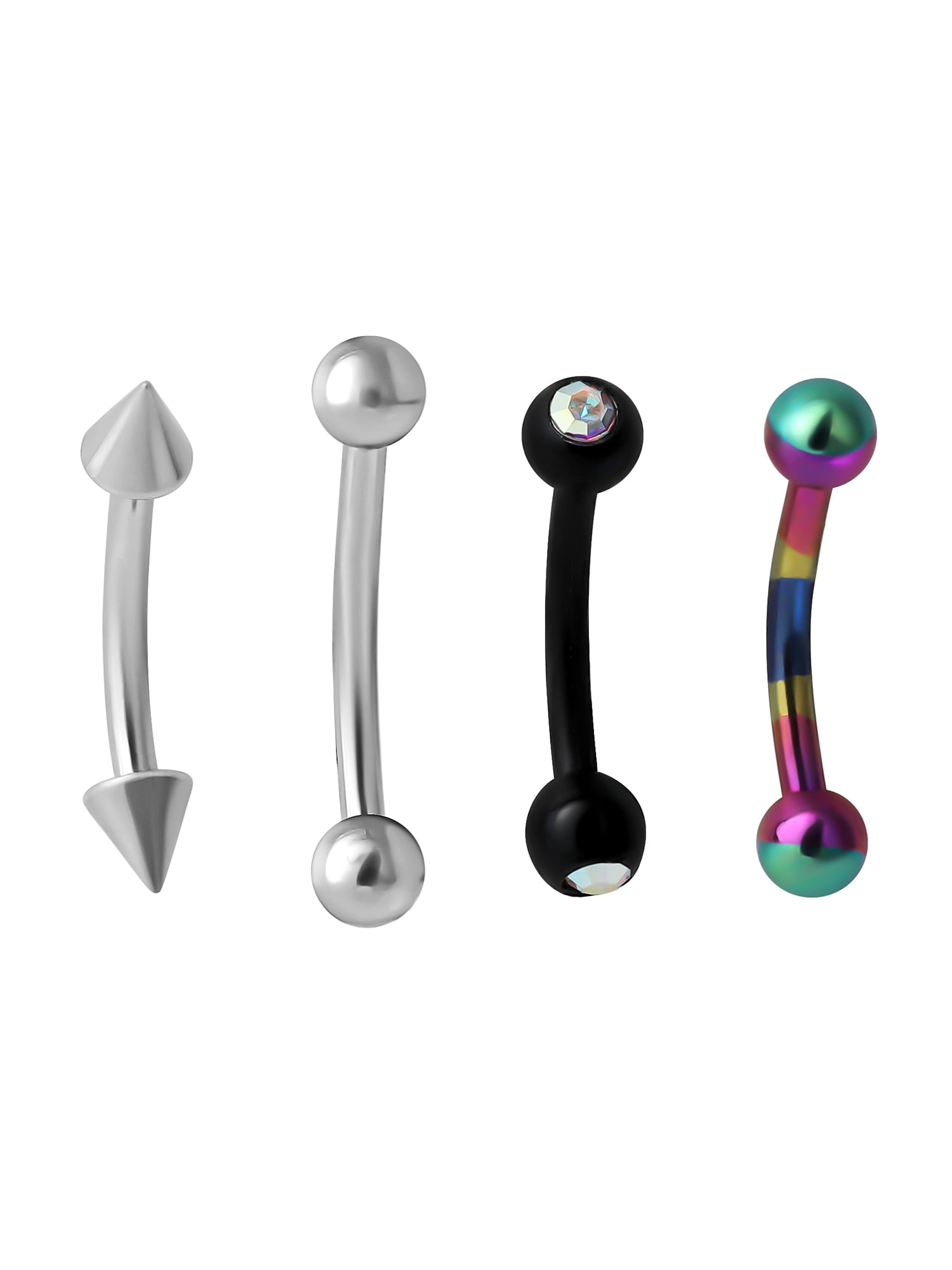 Body Jewelry Women's 16G Assorted Eyebrow Jewelry Set – 4 Pieces