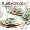 thumbnail image 3 of KINGSTONE 16-Piece Green Floral Porcelain Dinnerware Set, Service for 4, Microwave & Dishwasher Safe, 3 of 10