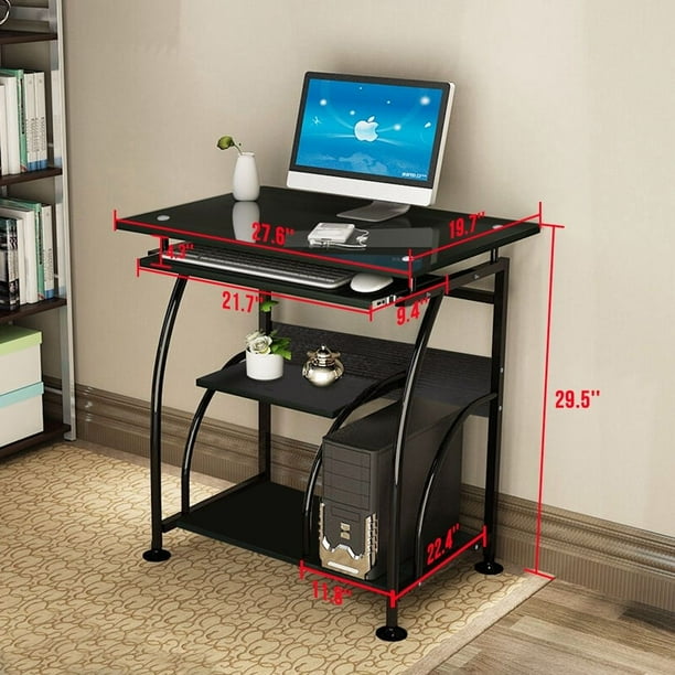 Lowestbest Home Office Desktop Computer Desk, Tempered Glass Computer