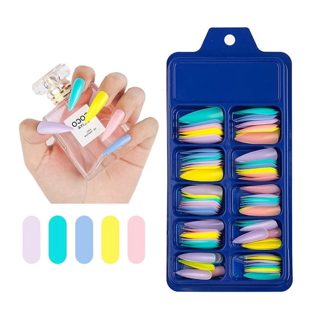 Uñas postizas de punta transparente de color sólido, color mixto, largas y con pasta completa, pieza de arte de uñas en forma de stiletto