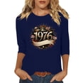 thumbnail image 2 of Uootdi Hauts pour Femmes Manches 3/4 Col Ras du Cou Imprimé Palmier Coucher de Soleil 1976 Coupe Décontractée T-Shirts Rétro Plage Vacances Cadeau, 2 of 4