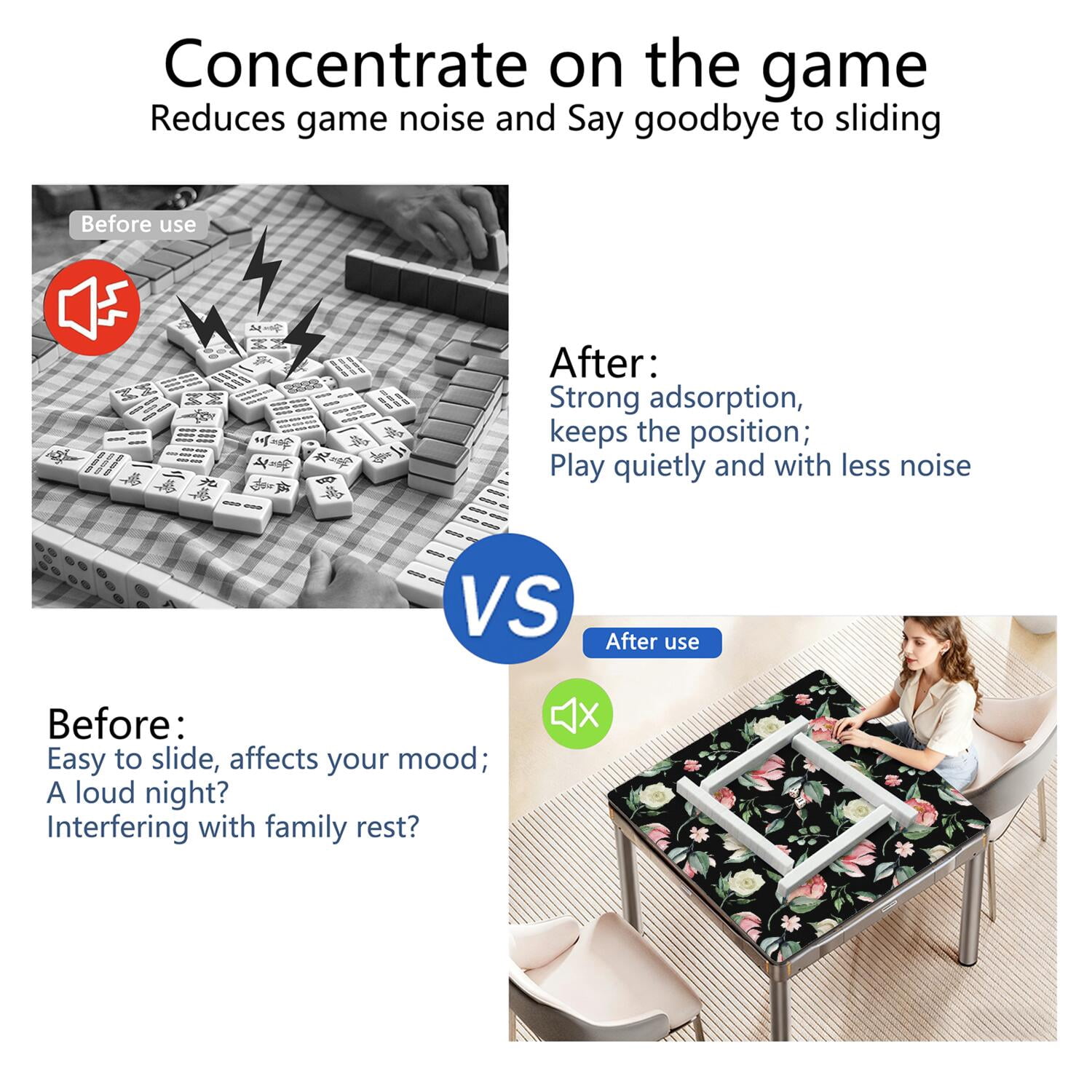 Decorative Floral Rubber Mat for Mahjong Tables 31.5 Inch Square Large Gaming Pad Anti-Slip Feature Quiet Play for Tiles & Game Nights
