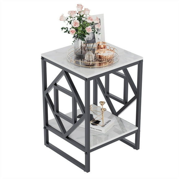 YKITRD High end modern marble coffee table, living room, office dual-use with shelves, corner table, home light luxury style, marble edge table, office living room storage decoration