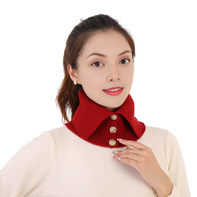 Visland Fake Collar Scarf Soft Velvet Thickened Winter Scarf Windproof Buttons Closure Knitting Collar Decorative Scarf