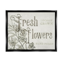 Stupell Industries Antique Fresh Flowers Botanical Signage Graphic Art Jet Black Floating Framed Canvas Print Wall Art, Design by Daphne Polselli