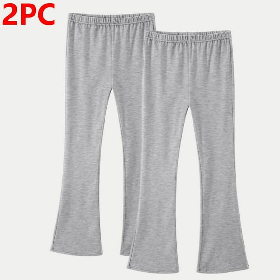 Cethrio Girls Cotton Pants Size 10-12, 2 Piece Elastic Waist Stretchy Dancing Flare Pants Gray