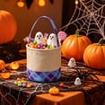 thumbnail image 5 of Yakvarog Halloween Canvas Tote Basket 8.8" x 9", Plaid Patchwork Fabric with Handle, Trick or Treat Candy Bags for Gifts, Toys, Party Favor & Home Holiday Decor, 5 of 6