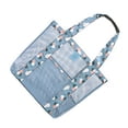 thumbnail image 2 of Bolso de playa impermeable de gran capacidad, informal, de tela Oxford, para mujer, de malla, para ir de compras, nadar, con flores azules, 2 of 14