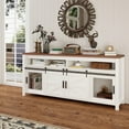 thumbnail image 6 of White TV Stand for 55/60Inch TV, Farmhouse and Industrial Entertainment Center with Sliding Barn Door,Wood Rustic TV Media Console Storage Cabinet for Living Room，Kitchen, Dining Room, 6 of 7