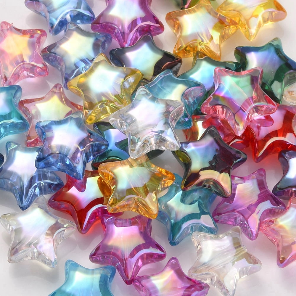 200 pc Rainbow Iridescent Acrylic Beads Star Mixed Color 18.5x19.5x10.5mm Hole: 2.9mm