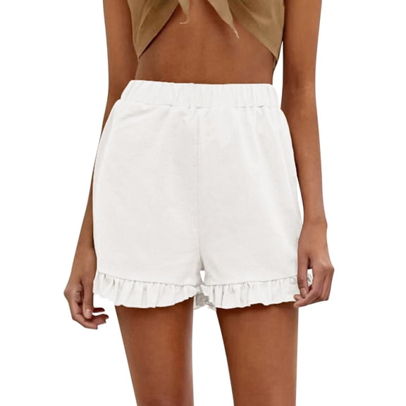 Ketyyh-chn99 Women's Shorts Beach Shorts for Women High Waist Shorts Casual with Pocket White,S