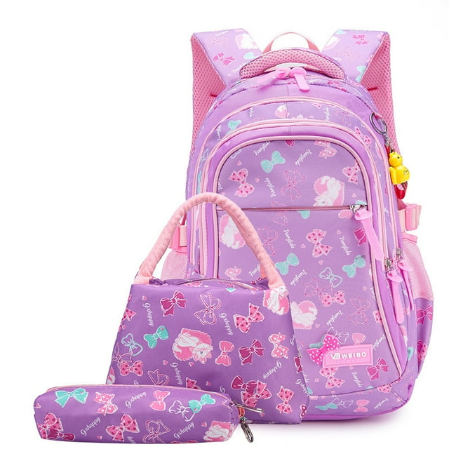 3pcs/set Bow Print Schoolbags for Teen Girls Primary Waterproof Kids Backpack Student Princess Backpack Children's Bookbag Rucksack