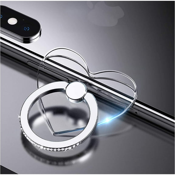 2 Pcs Transparent Phone Ring Stand Holder Cell Phone Ring Holder Finger Grip 360 Degree Rotation (Silver & Diamond-8)
