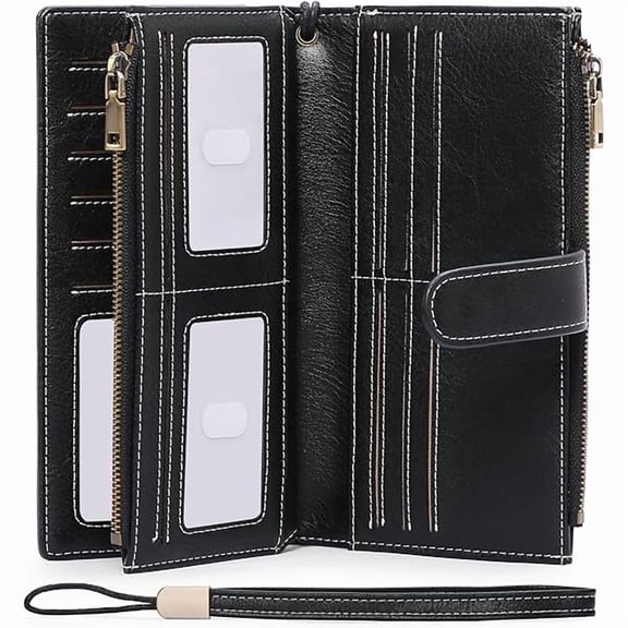 ZLC Womens Wallets Large Capacity Credit Card Holder Rfid Wallet Women Double Zipper Pocket Leather Bifold Ladies Wristlet Clutch Wallet