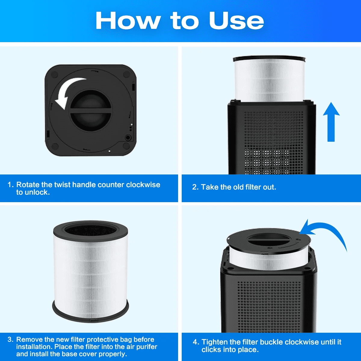 H13 Replacement Filters for DR. J HEPA Air Purifier, 4-in-1 H13 Grade True HEPA & High-Efficiency Activated Carbon Filters (2 Pack)