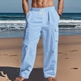 thumbnail image 5 of Men's Casual Cargo Pants Relaxed Fit Elastic Waist Drawstring Side Cargo Pockets Trouser Lightweight Work Pants Light Blue L, 5 of 6