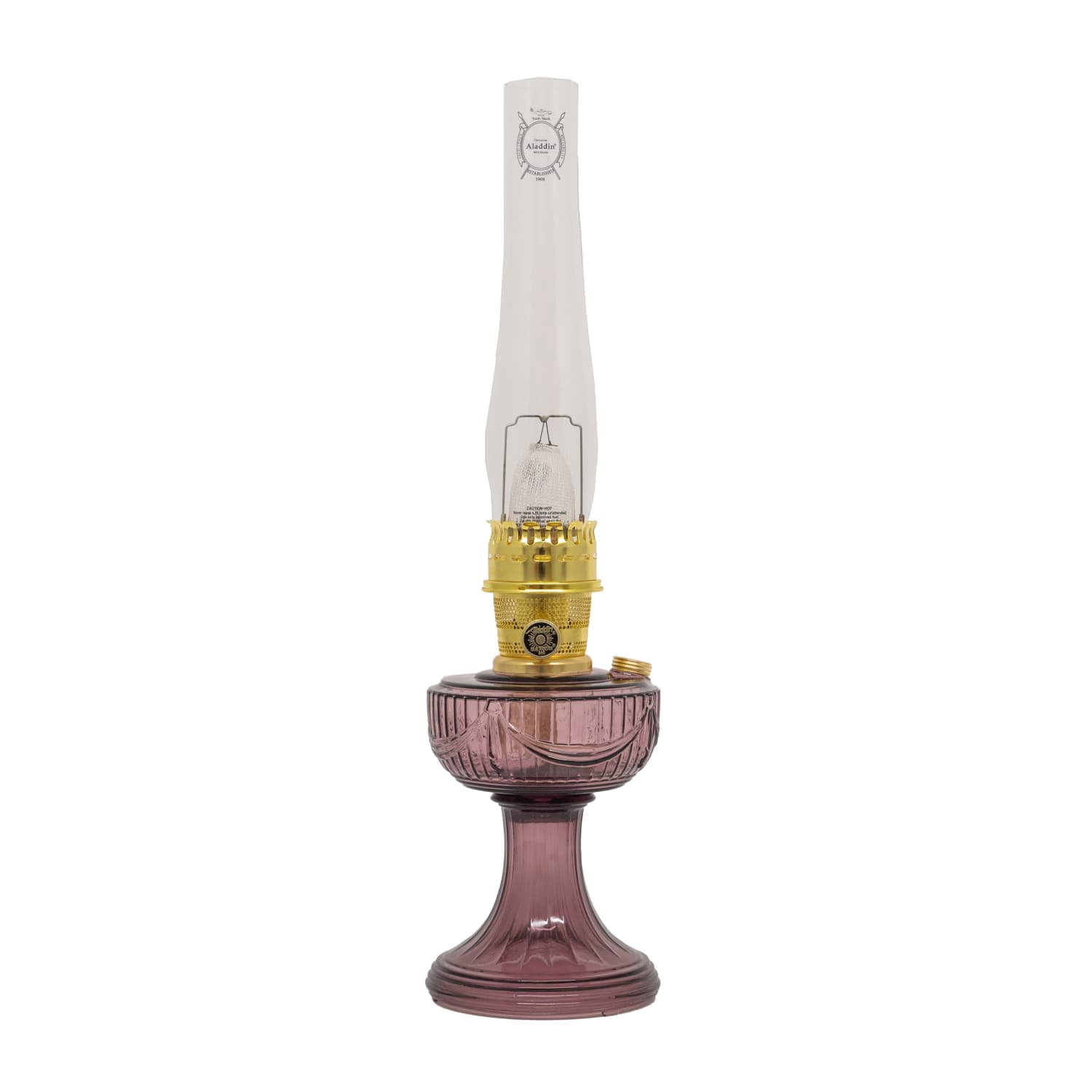Aladdin Amethyst Lincoln Drape Table Oil Lamp with Rose Shade and Brass Trim, Classic Vintage Design and Bright Illumination