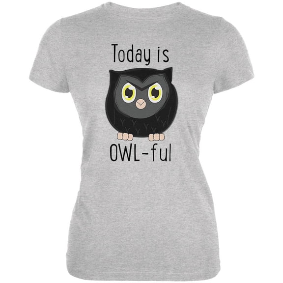 Owl Today Is Owful Awful Funny Pun Juniors Soft T Shirt Heather 2XL