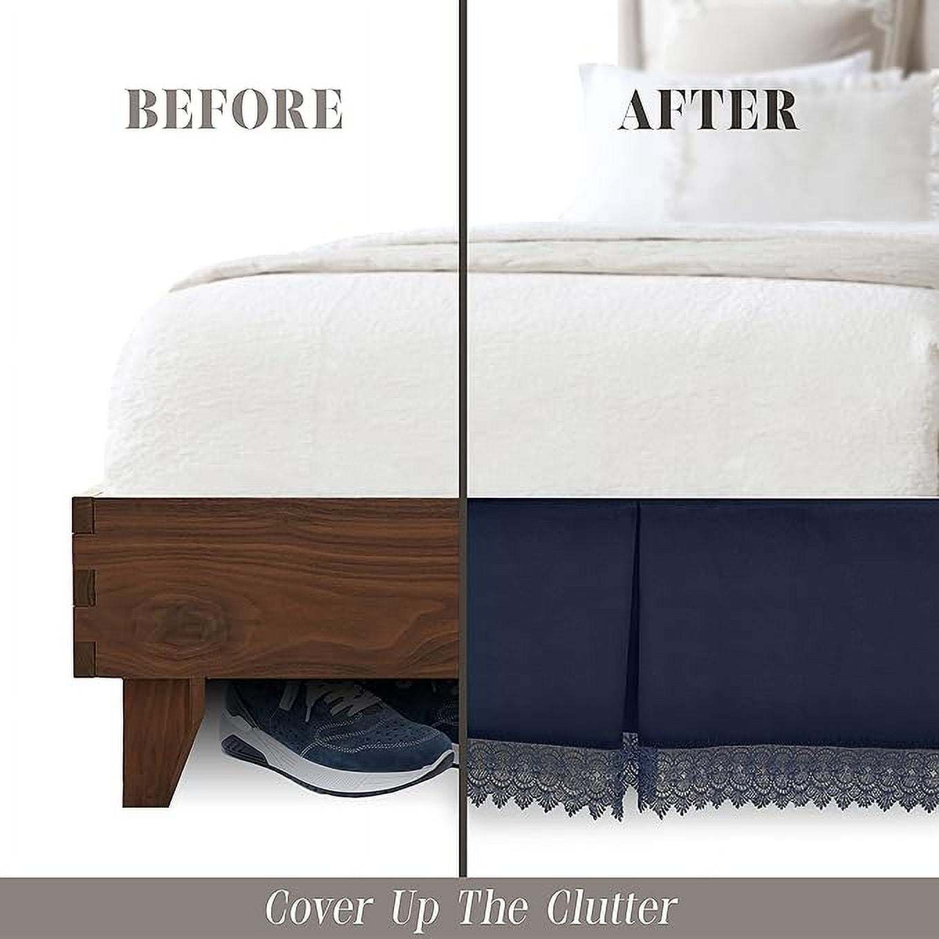 Mocassi Lace Bed Skirt 15inch Drop, 1500 Thread Count Quality, Sophisticated Design for a Vintage Look- Easy Care and Wrinkle Resistant, Twin, Navy