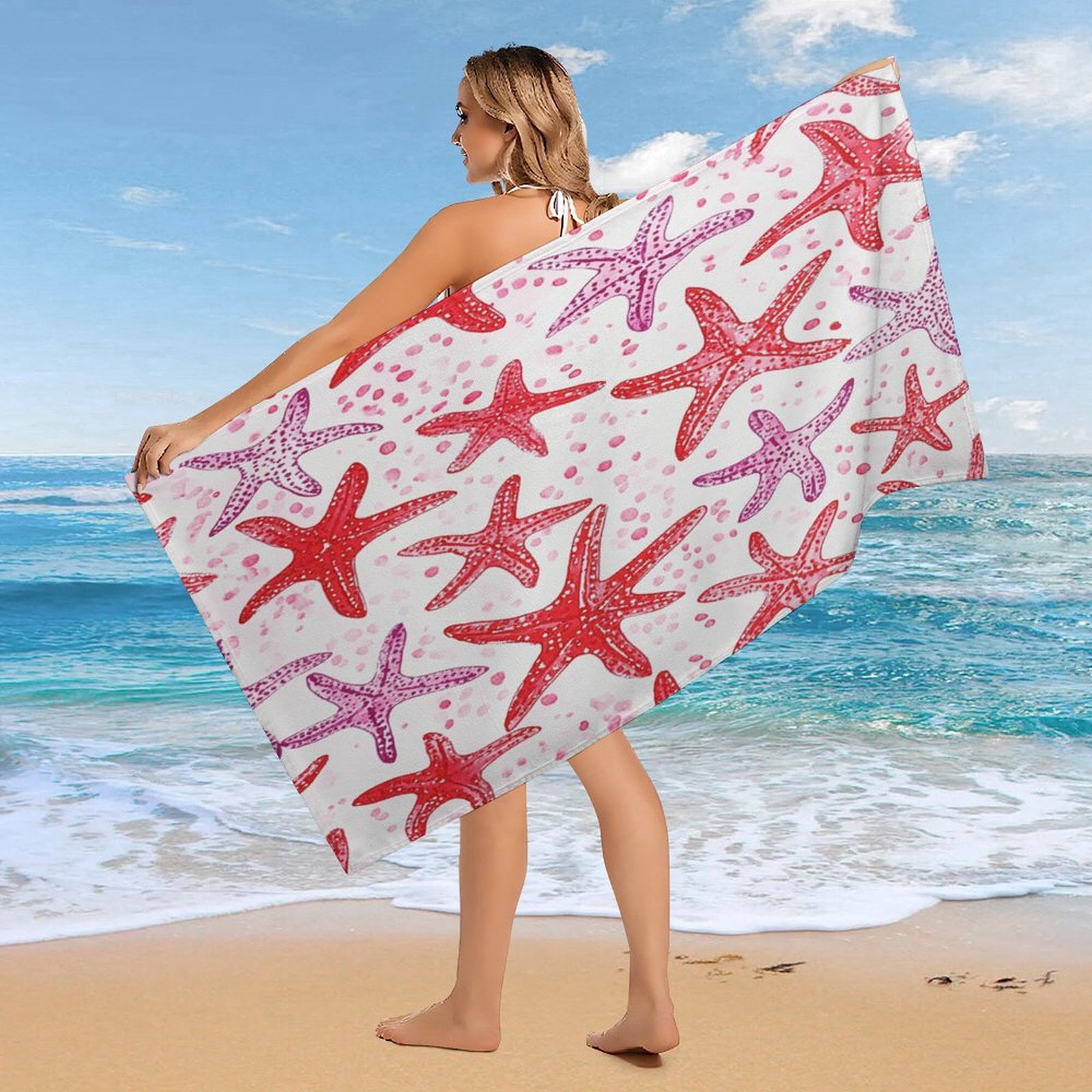 MaSiledy Red Starfish Nautical Coastal Beach Towels 30x60 inch Sea Life Coastal Soft Pool Swimming Towels Sand Free Quick Dry Travel Towels Absorbent Quick Dry Towel