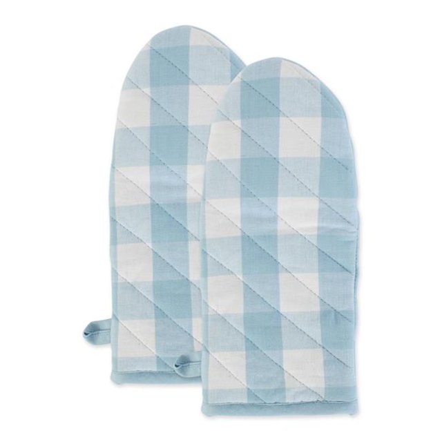 Design Imports CAMZ11574 Light Blue Buffalo Check Oven Mitt - Set of 2