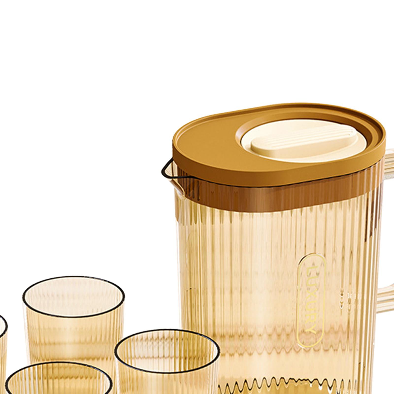 Fiocias Large Water Pitcher Cold Water Dispenser with 4 Cups Heat Resistant Lemon Kettle Light Brown