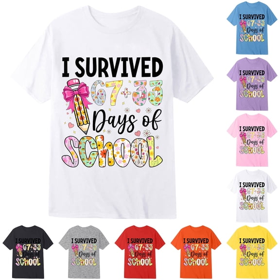 SHenli 100 Days Of School Shirt Girls Round Neck Short-Sleeve T-Shirt Loose Preppy Clothes School Clothes for Boys