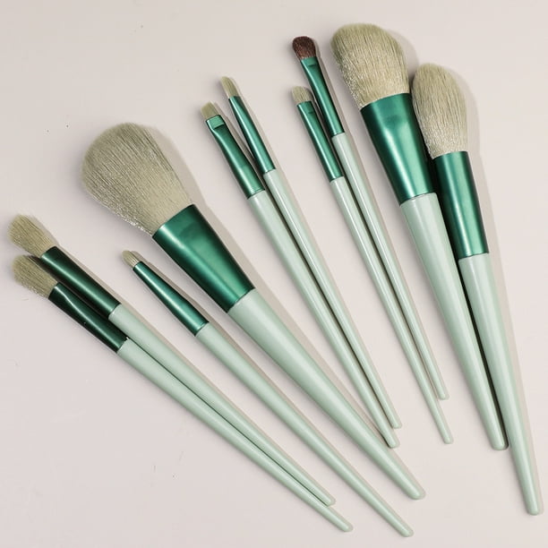 Nvzi Juego de 10 brochas de maquillaje, brochas para base, polvos, correctores, sombras de ojos y rubor, color verde