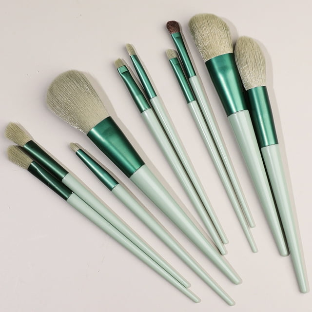 Nvzi Juego de 10 brochas de maquillaje, brochas para base, polvos, correctores, sombras de ojos y rubor, color verde
