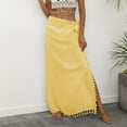 thumbnail image 2 of Lu's Chic Women's Sexy Wrap Skirt Cover Up Linen Beachwear Beach Fringe Polyester Fitted High Slit Light Beach Skirt Yellow Small-X-Large, 2 of 4