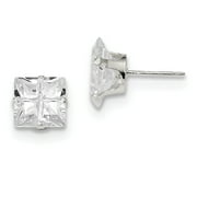 Sterling Silver 8mm Square Snap Set CZ Stud Earrings QE7515