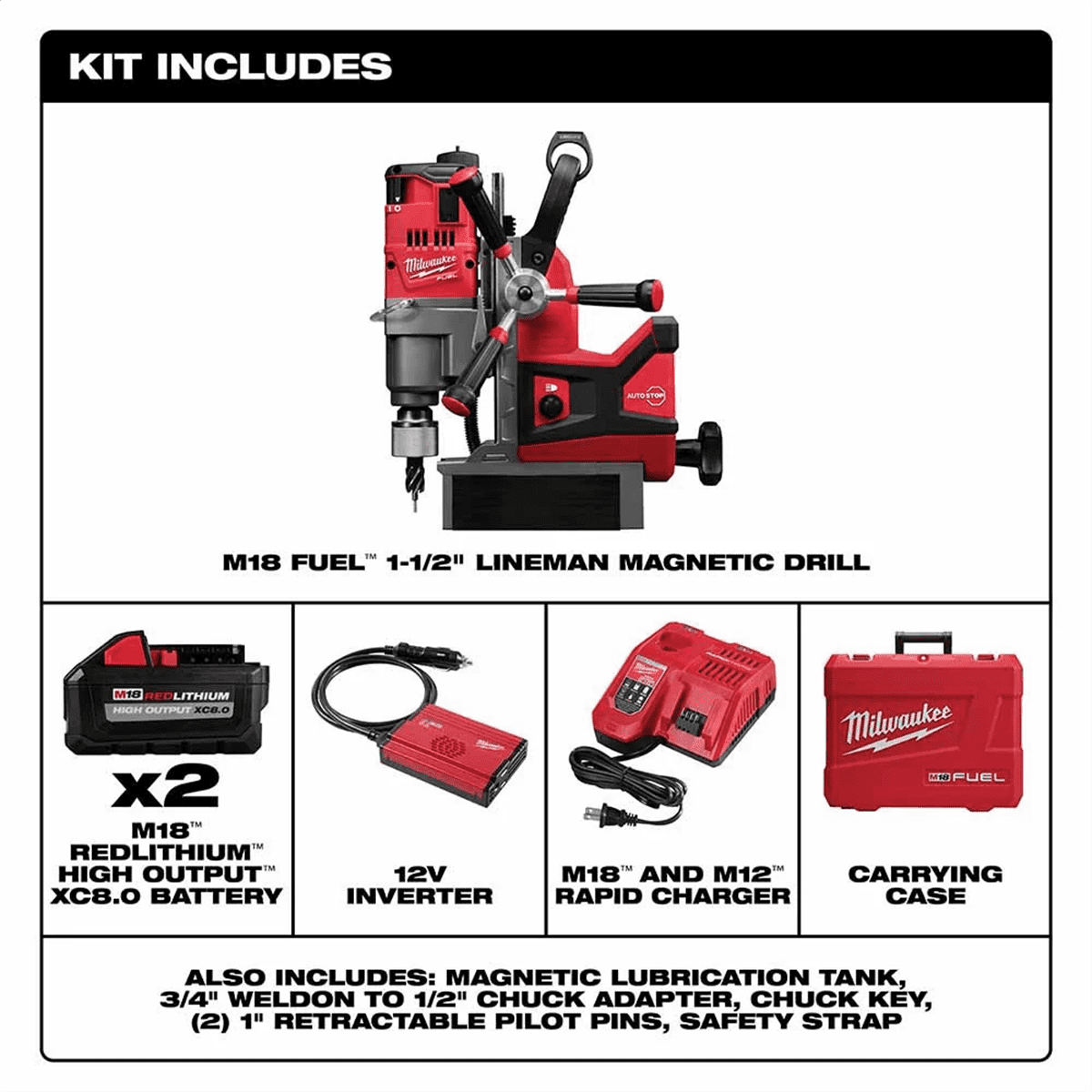 Milwaukee 2788-22HD 18V Cordless 1 1/2" Lineman Magnetic Drill High Demand Kit