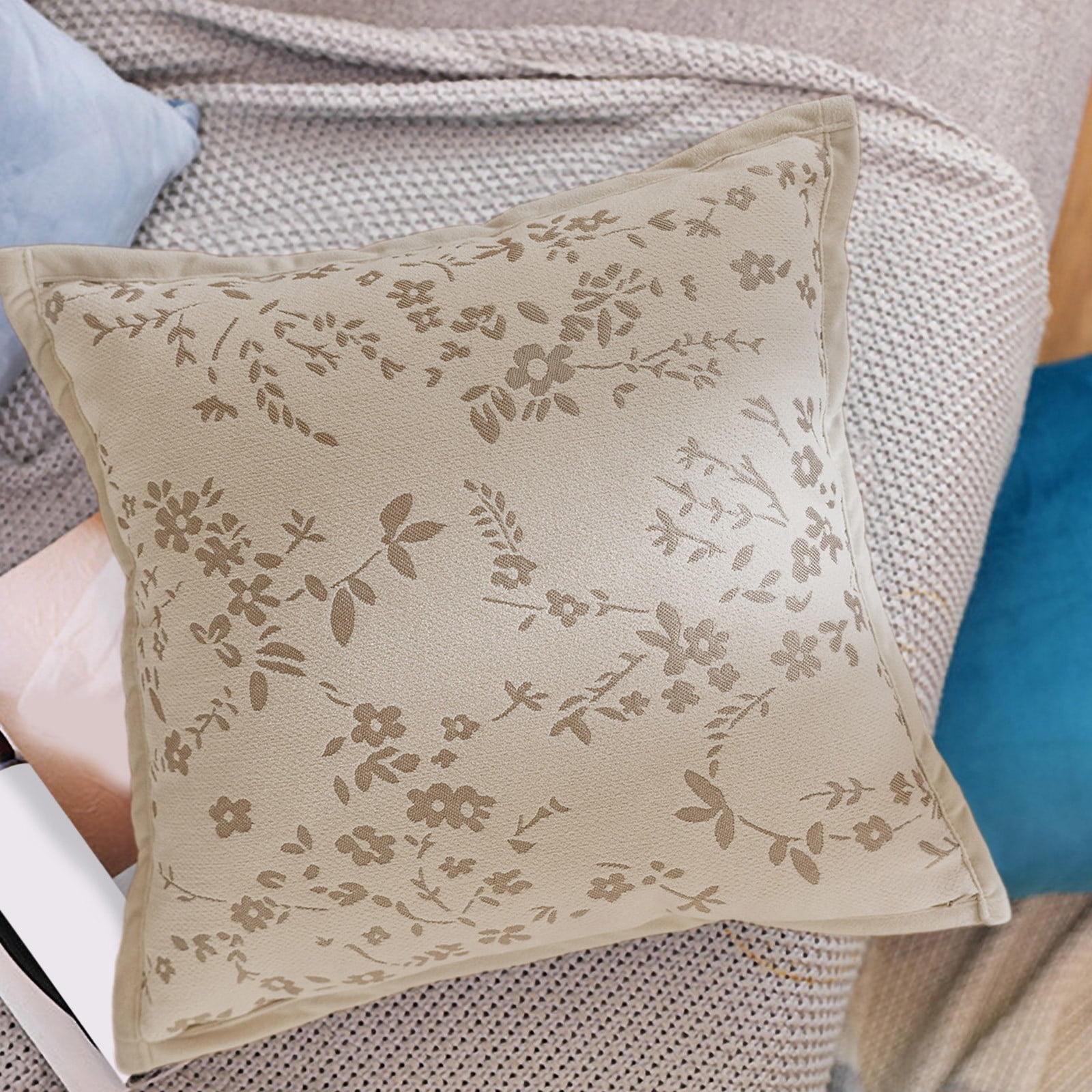 Matoen Polyester Throw Pillow for Bed Sofa Couch, Household Throw Couch Cushions Decorative Pillows for Indoor Outdoor, Modern Simple Home Decor for Living Room Bedroom, Beige, 18"x18", 1PC, C