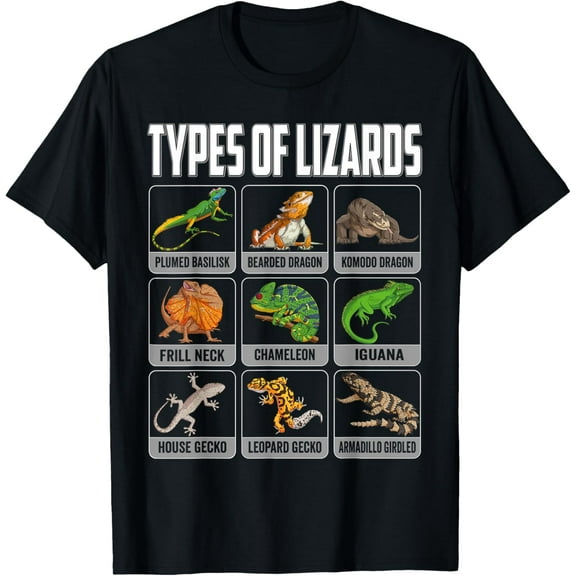 Types of Lizards Reptile Herpetology Bearded Dragon Men Boys T-Shirt
