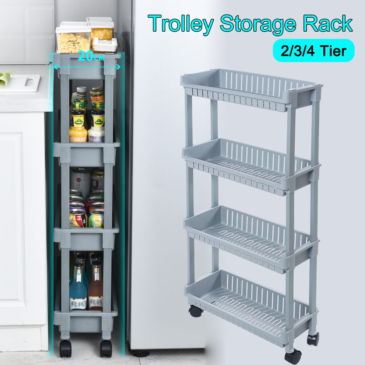 4 Tier Slim Slide Out Kitchen Trolley Bathroom Rack Holder Storage Shelf Wheels