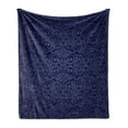 thumbnail image 1 of Indigo Soft Flannel Fleece Throw Blanket, Victorian Vintage Royal Times Inspired Floral Leaves Swirls Image Artprint, Cozy Plush for Indoor and Outdoor Use, 50" x 60", Dark Blue, by Ambesonne, 1 of 6