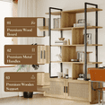 thumbnail image 3 of 5-Tier Rattan Bookshelf, 71" Tall Open Bookcase with Metal Frame for Living Room, Bedroom & Office, 3 of 8