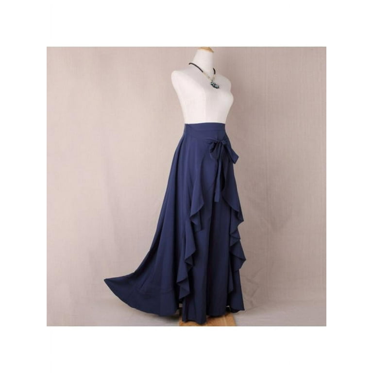 スカート LOW CLASSIC CHIFFON RUFFLE SKIRT Women Casual Plain Tie-Waist Wrap Skirts Pants Chiffon