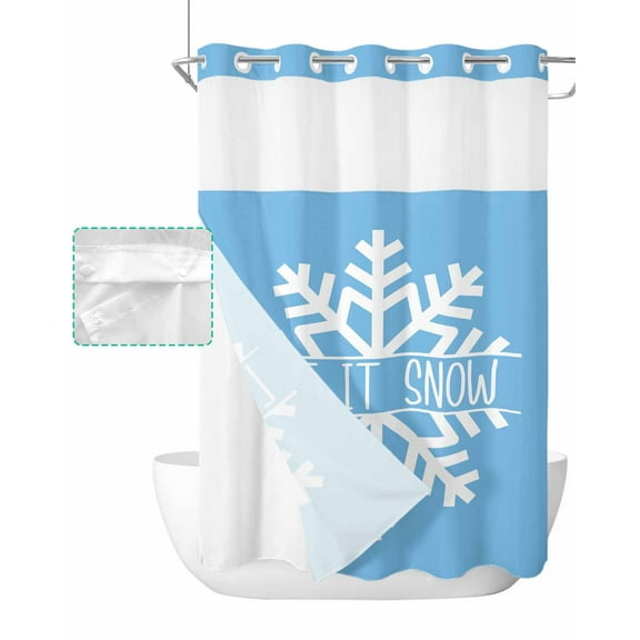 No Hook Shower Curtain with Snap in Liner, Hello Winter Snowflake Blue Hotel Shower Curtains for Bathroom, Washable Shower Curtain Liner Set with Mesh Top Window, 48"x72"