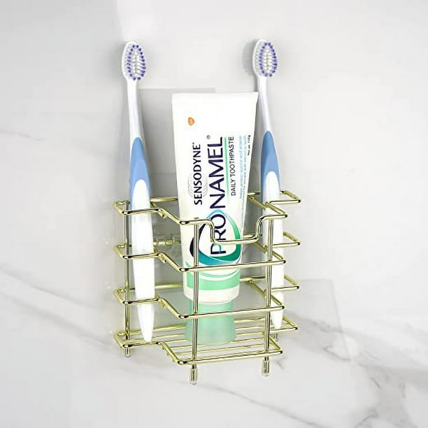 Soporte para cepillos de dientes de pared (dorado), apto para baño, ducha, cepillo de dientes eléctrico, soporte para cepillos de dientes de acero inoxidable, pasta de dientes, maquinilla de afeitar,