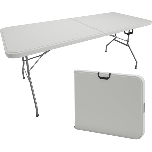 6 FT Granite White Folding Table with Easy- Carry Handle – Premium 6 Foot Folding Table Ideal for Camping, Picnic, Party or Home Use