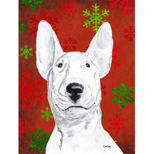 Caroline's Treasures SC9590CHF Bull Terrier Drapeau de Noël en Toile Flocon de Neige Rouge Taille Maison