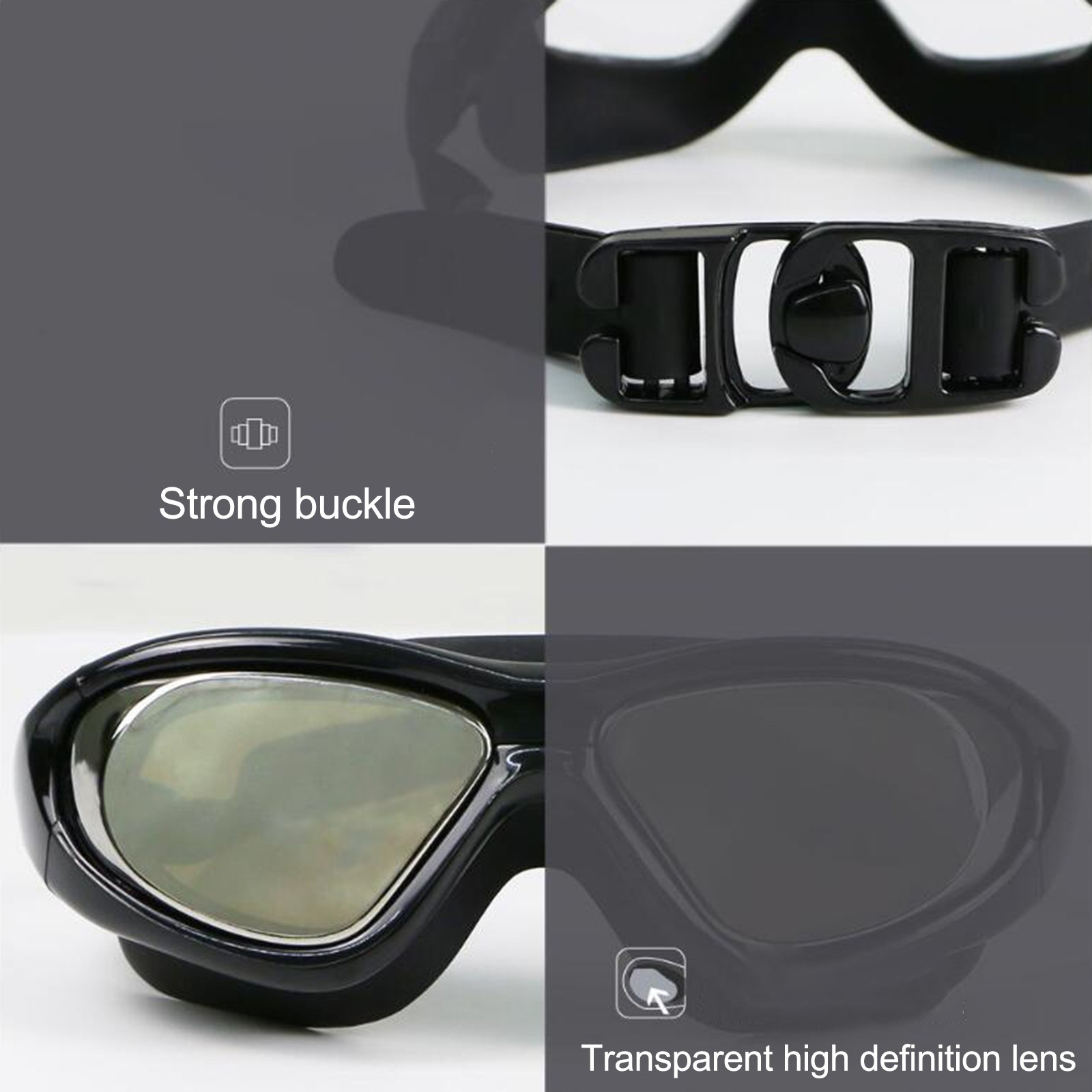 Lunettes De Natation Vision Large - Anti-buée, étanches, Sangle Réglable, Pour Adultes Et Adolescents (noir, Bleu, Rose)