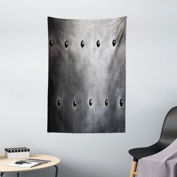 Industrial Tapestry, Black Grunge Plate Armour Digital Print with Rivets Industrial Theme Print, Wall Hanging for Bedroom Living Room Dorm Decor, 40W X 60L Inches, Black Silver, by Ambesonne