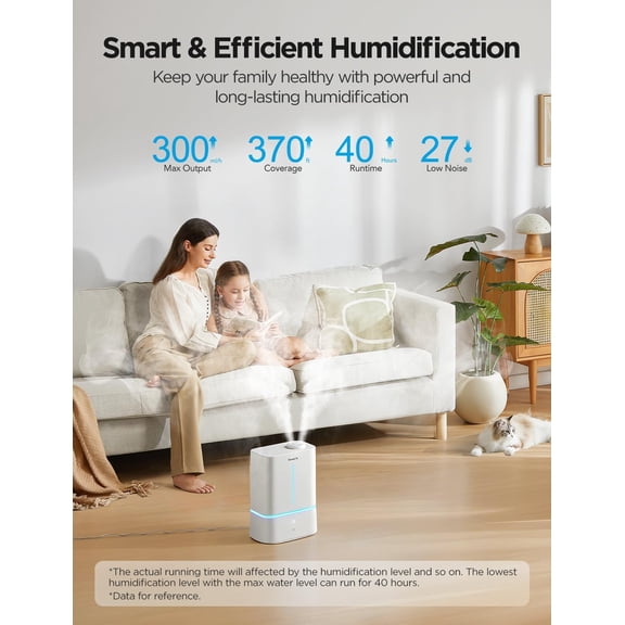 Smart Humidifiers for Bedroom, 4.5L Cool Mist Air Humidifiers with Scent Diffuser & Nightlight, 40H Runtime, Easy to Clean, Quiet Top Fill Ultrasonic Humidifier for Plant, Large Room, Baby