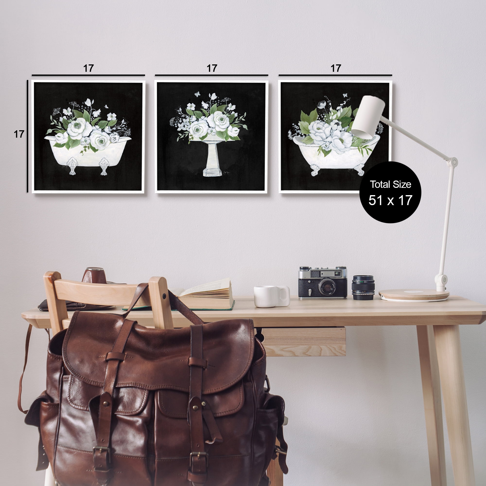 Stupell Industries Rustic Bathroom Florals Botanical & Floral Painting White Framed Art Print Wall Art, 17 x 17, Set of 3