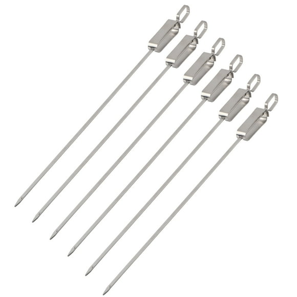 6 piezas de brochetas planas de acero inoxidable deslizantes para barbacoa, largas y para cocinar