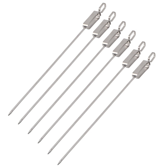 6 piezas de brochetas planas de acero inoxidable deslizantes para barbacoa, largas y para cocinar