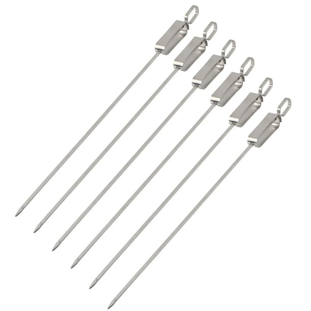 6 piezas de brochetas planas de acero inoxidable deslizantes para barbacoa, largas y para cocinar